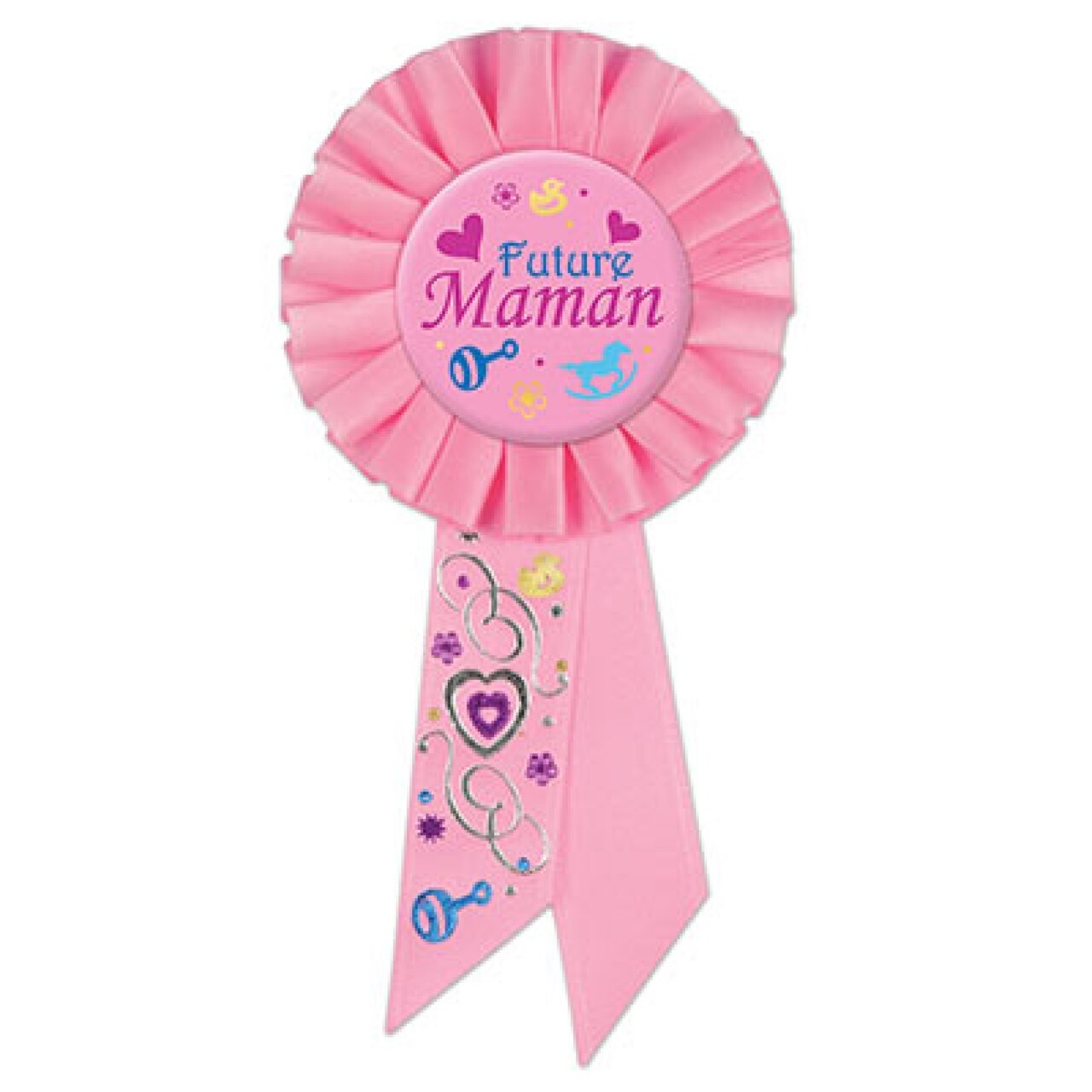 Beistle Set of 6 Pink Future Maman (Mom To Be) Rosette Ribbon 6.5”